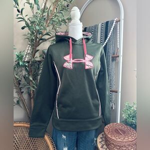 Under Armour Storm Women’s Hoodie Green Pink Camo Logo Sweatshirt